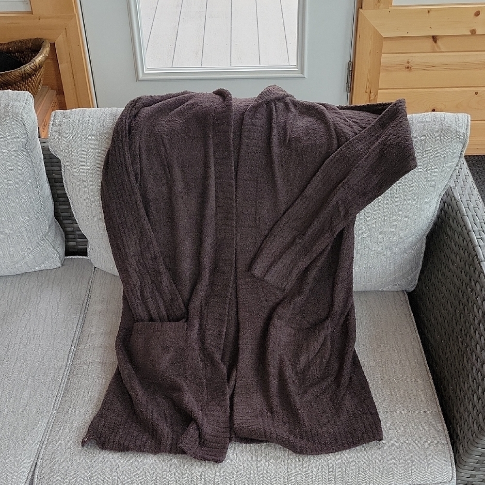 Barefoot Dreams CozyChic Lite Cardigan W/Hood, Sz Xs, in Rich Brown.